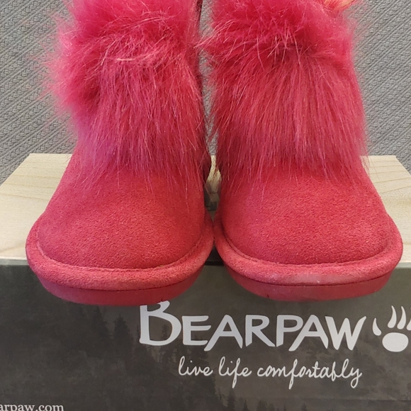 BEARPAW Suede Pom Pom Boot Cranberry Red - 8 - Picture 6 of 13